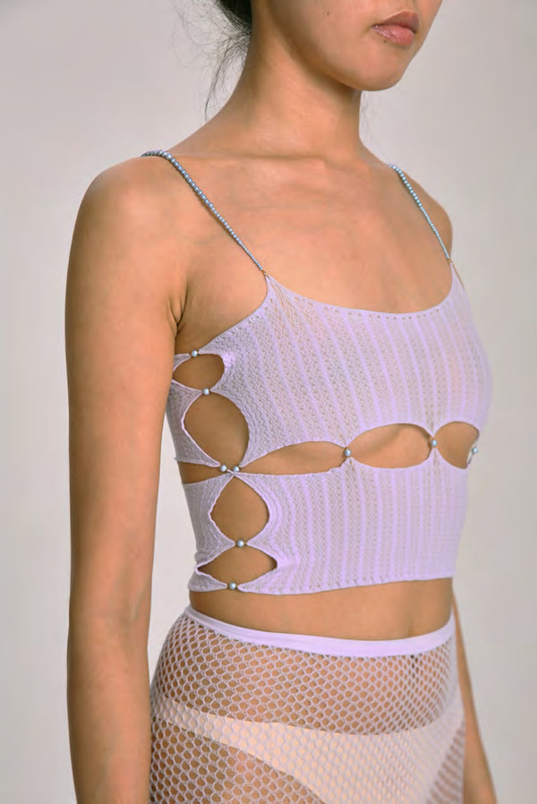 Rui Zhou R001 Series Crystal Pearl Chain Suspender Tube Top RUI-SS21-R001-ZI Purple Mauve